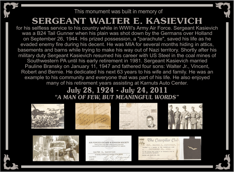 Sergeant Walter E. Kasievich Memorial Plaque